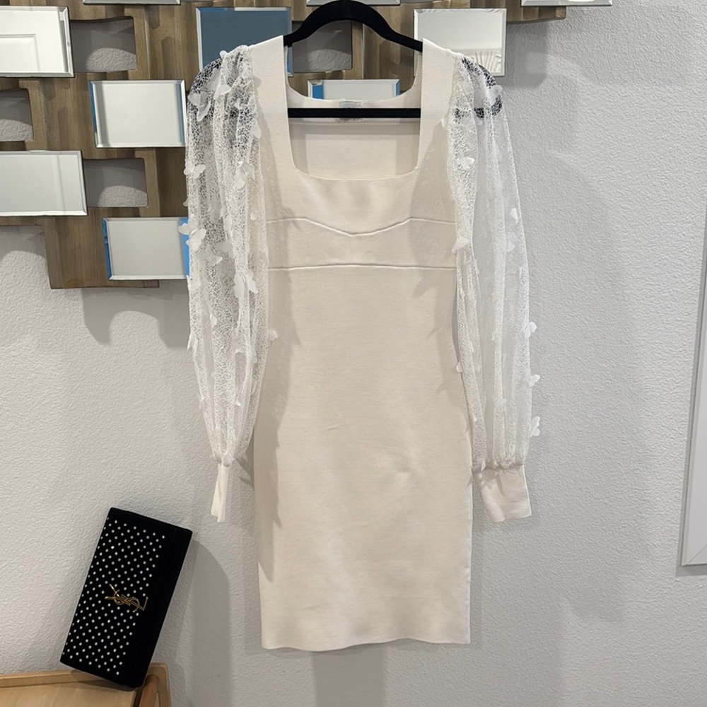 Elegant White Long Sleeve Dress with Lace Details